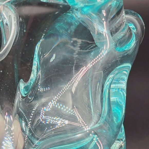 Vintage Harrachov Czech Art Glass Bowl Cigar Ashtray Turquoise Blue Sculptural - Picture 6 of 7